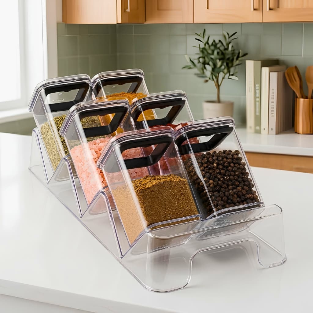 Porta Temperos Hermético Condimentos com Suporte 7 Peças 170 ml Com Etiquetas Adesivas de Temperos