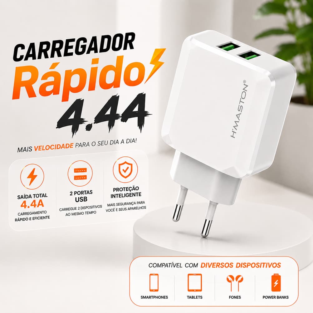 Fonte Carregador Duplo USB 3.1A Fonte Bivolt Carregamento Rápido Adaptador de Tomada Compacto para Celular H'Maston Y05