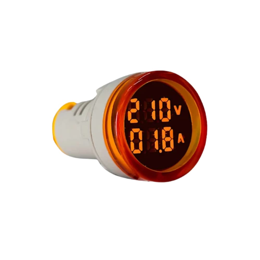 Medidor Voltímetro Amperímetro Digital Amarelo AD101-22VAM 22mm Sinaleiro Painel Elétrico Automação