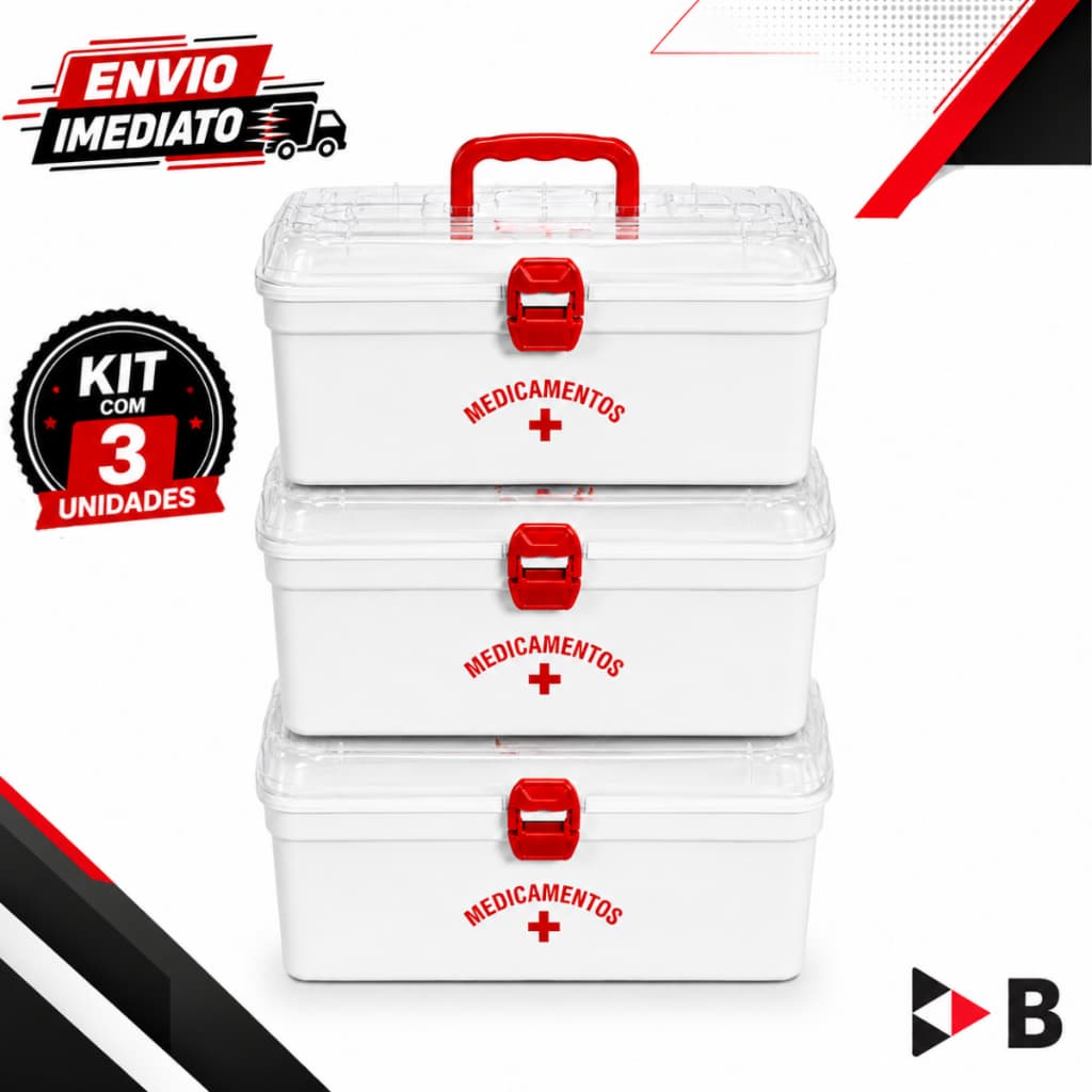 Kit 03 Caixas De Primeiros Socorros Organiza Medicamentos Com Travas