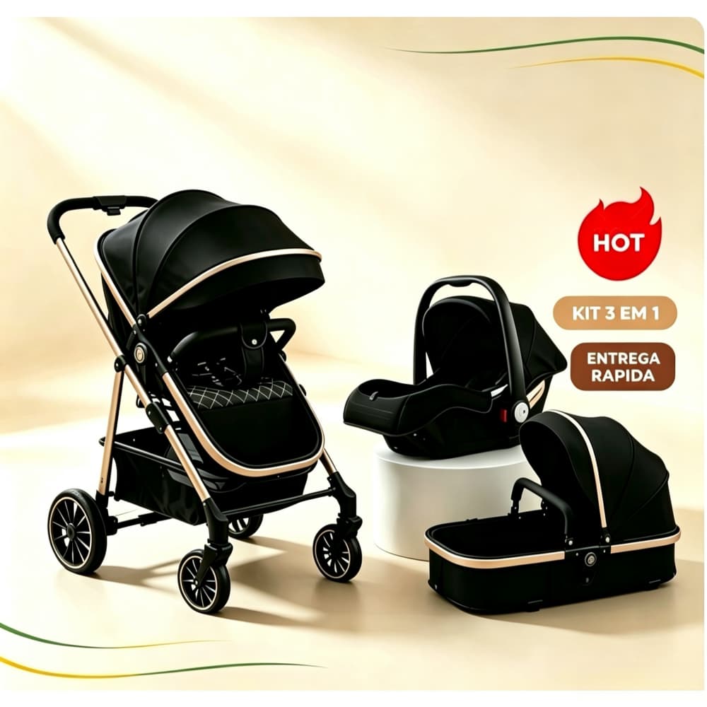 Carrinho de Bebê 3 em 1 Completo – Inclui Moisés e Bebê Conforto-a escolha perfeita para toda mamãe!