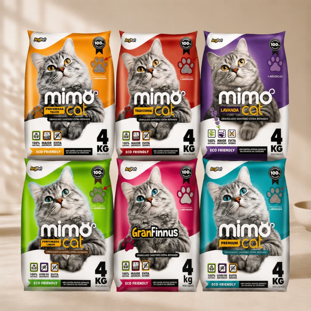 Areia Sanitária MIMO CAT Argipet 4kg ou 20kg Alta Absorção Controle de Odores Granulado Higiênico Gatos