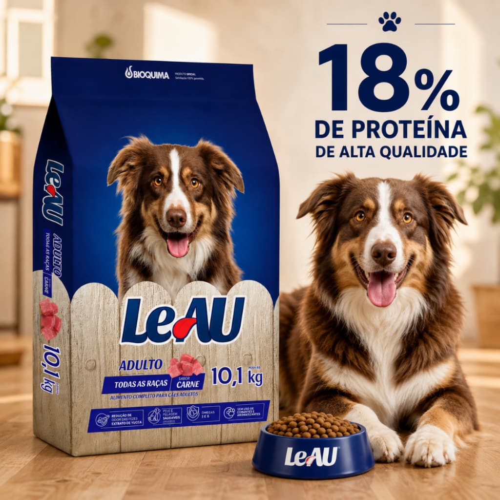 Ração para Cachorro Adulto Todas as Raças Sabor Carne 18% Proteína Sem Corantes LeAU 10,1kg