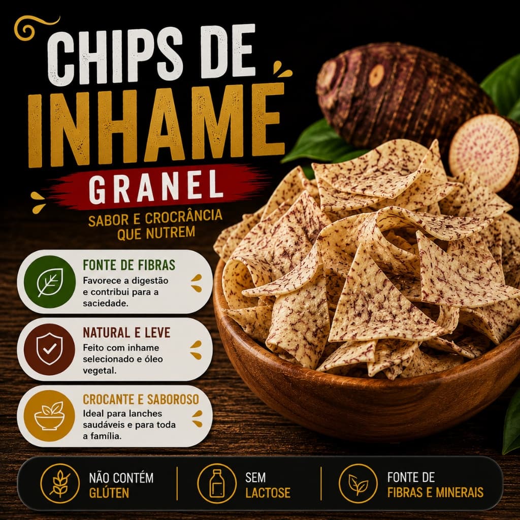 Inhame Chips Granel-200g-500g Snack Crocante Natural e Saudável Fonte de Fibras Fit Atacado