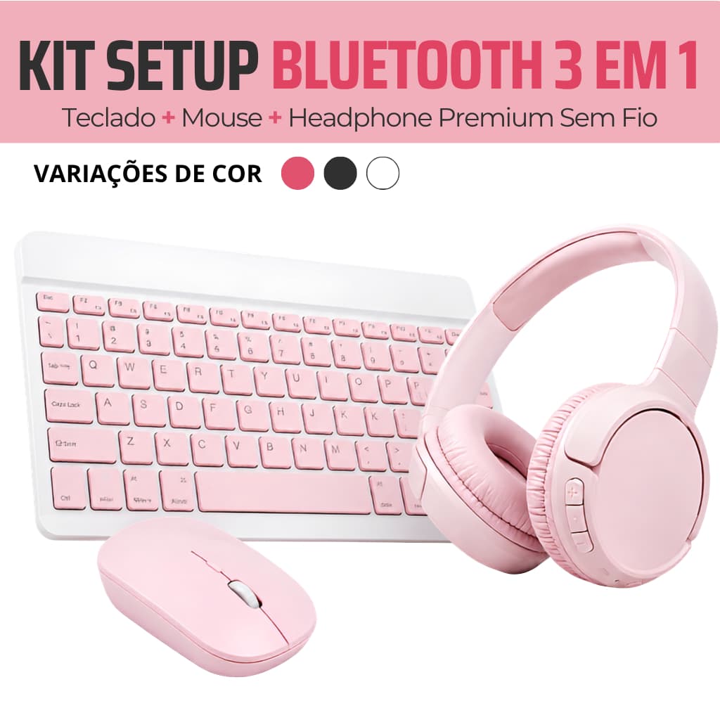 Kit Teclado e Mouse Sem Fio Bluetooth + Fone Headphone Wireless Bluetooth para Notebook Tablet Celular
