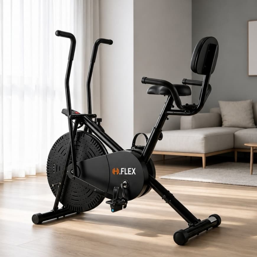 Bicicleta Air Bike Ergométrica Resistência a Ar Monitor LCD com Encosto para Exercícios em Casa