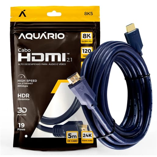Cabo HDMI 2.1 8K 120Hz 48Gbps Aquário | PS5 Xbox Series X | Monitor Gamer