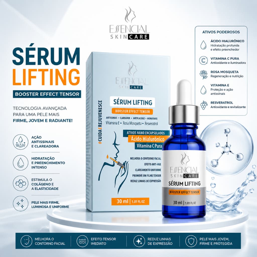Sérum Facial Ácido Hialurônico Vitamina C E Rosa Mosqueta 30ml Anti-Idade Hidratante Firmador para o Rosto