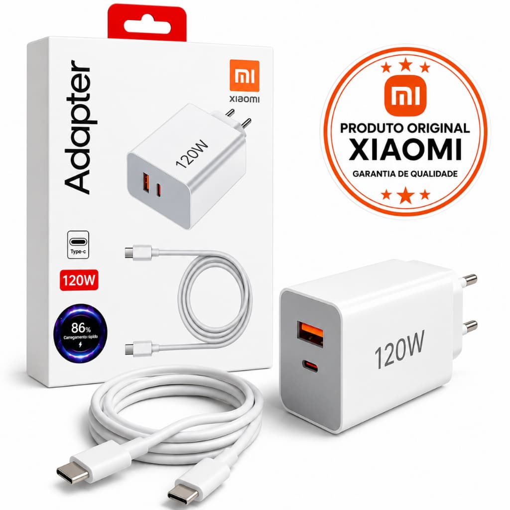 Carregador Turbo 120W l Para Xiaomi e Smartphones l Carregador Tipo C