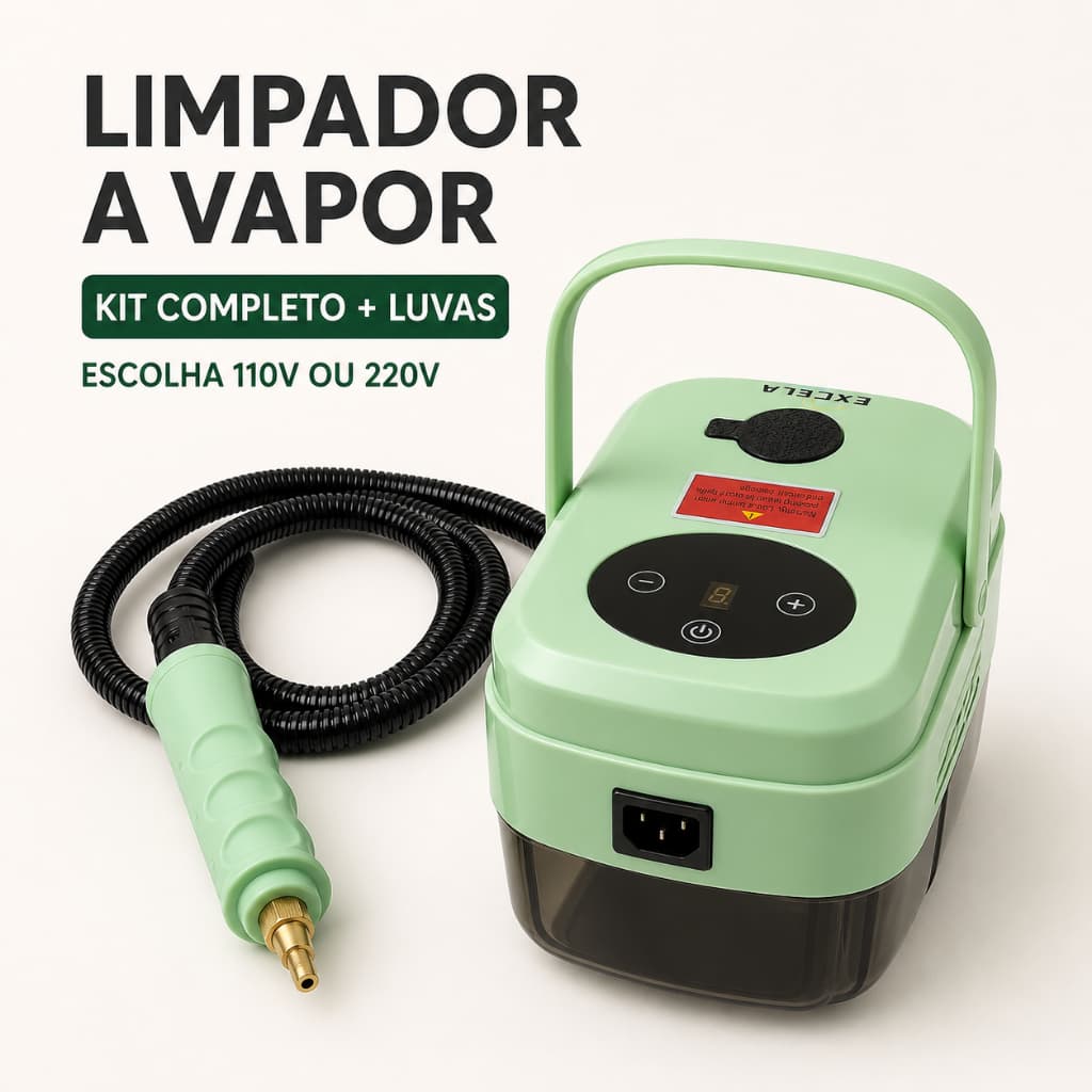 Limpador a Vapor Portátil Digital 2500W 1,2L com Kit Completo e Luvas 110V/220V para Cozinha e Banheiro