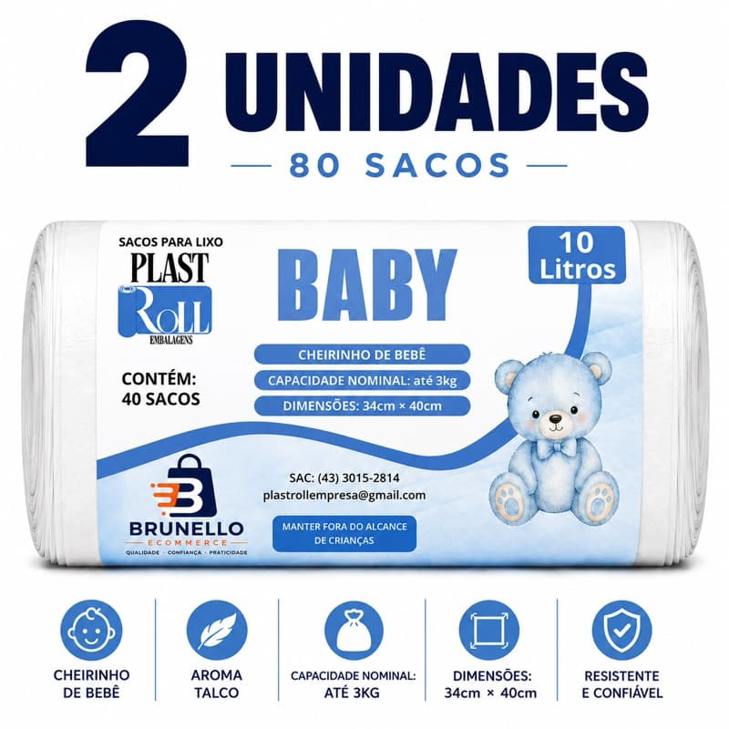 Saco de Lixo Perfumado TALCO cheirinho de Bebe Pia Banheiro Cozinha  Multiuso anti Odor 10L Reforçado