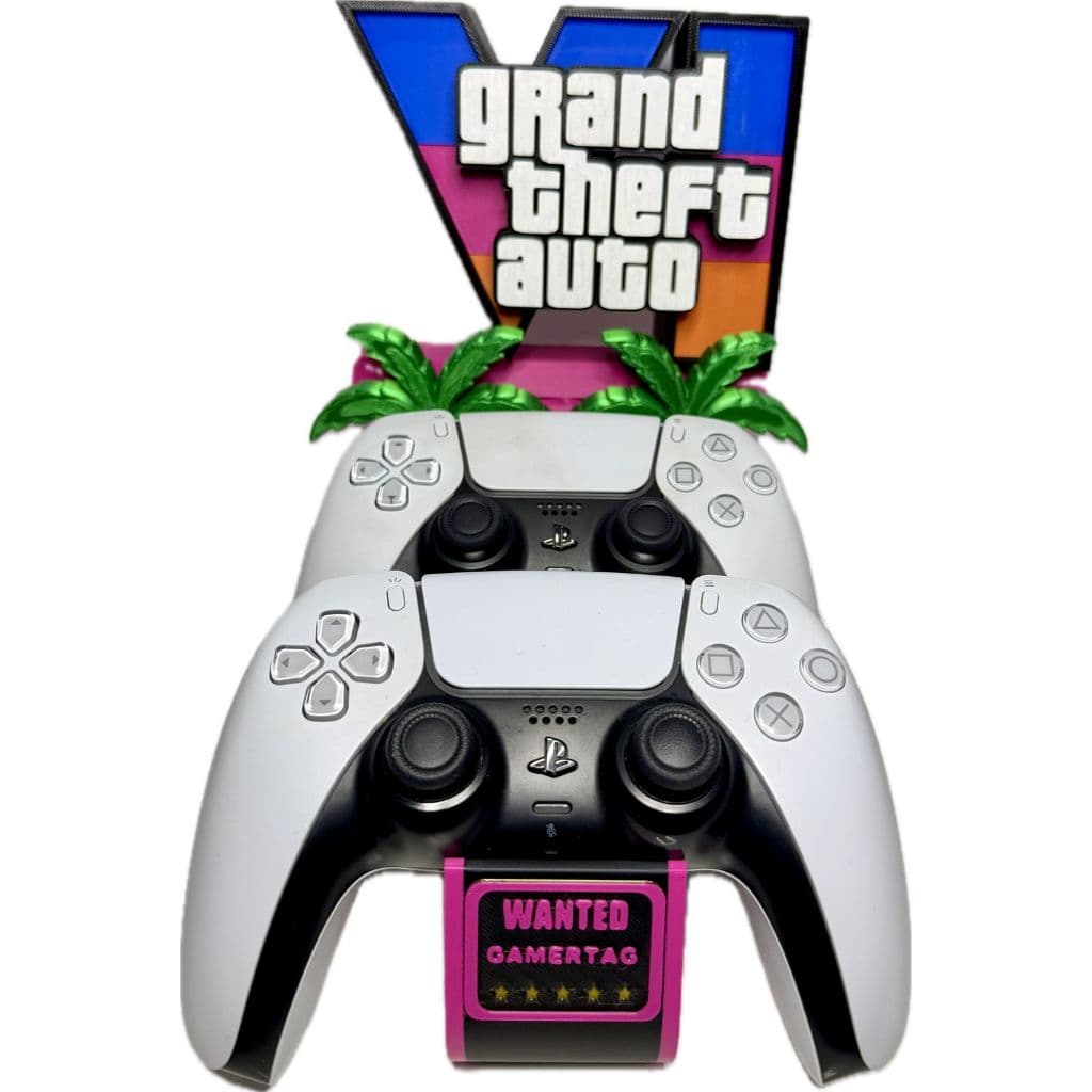Suporte Duplo para Controle de Videogame - Tema GTA VI | Impressão 3D Premium. Ideal para presentear ou decorar.