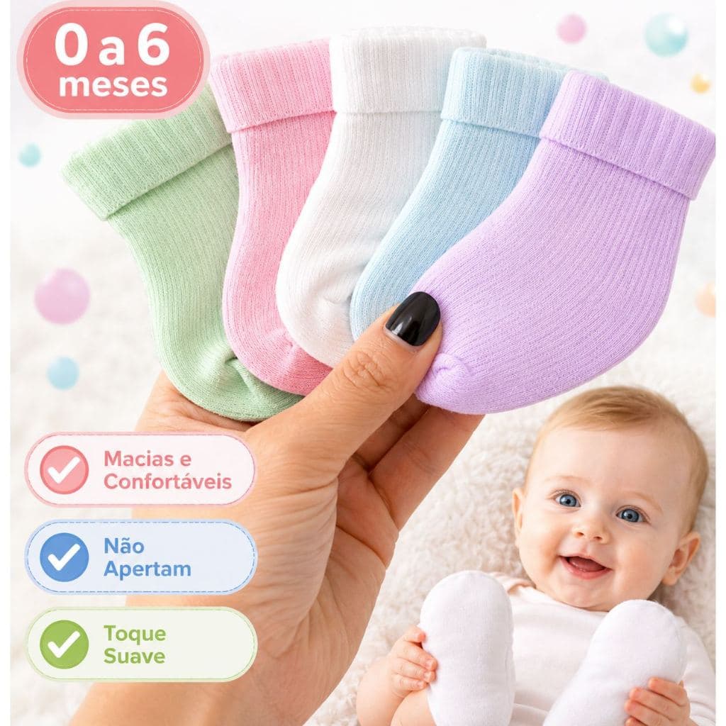 Kit pares de meia Bebê Rn Recém nascido Saída Maternidade - de 0 a 6 meses - Infantil bebe Enxoval