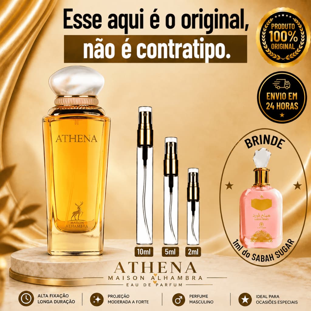 Athena - Perfume Árabe Feminino - 100% ORIGINAL - Importado - Alta Fixação - Alta Projeção - Baunilha Cítrico