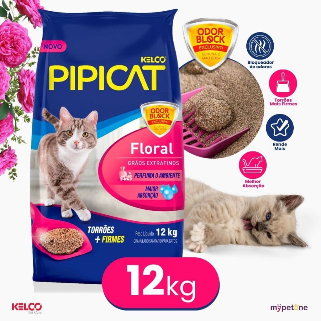 Areia Sanitária Pipicat 12Kg Fragrância Floral Para Gatos - Kelco
