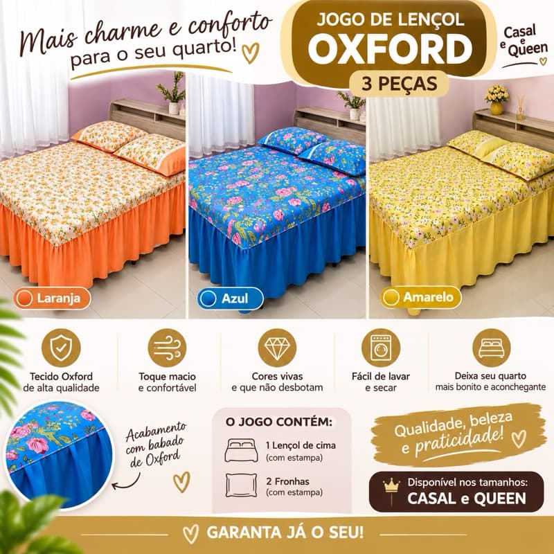 ✨Lençol Casal Oxford 3 Peças•PREMIUM💎 – ENVIO RÁPIDO✅ CASAL E QUEEN 🛏️ 2,70x2,50