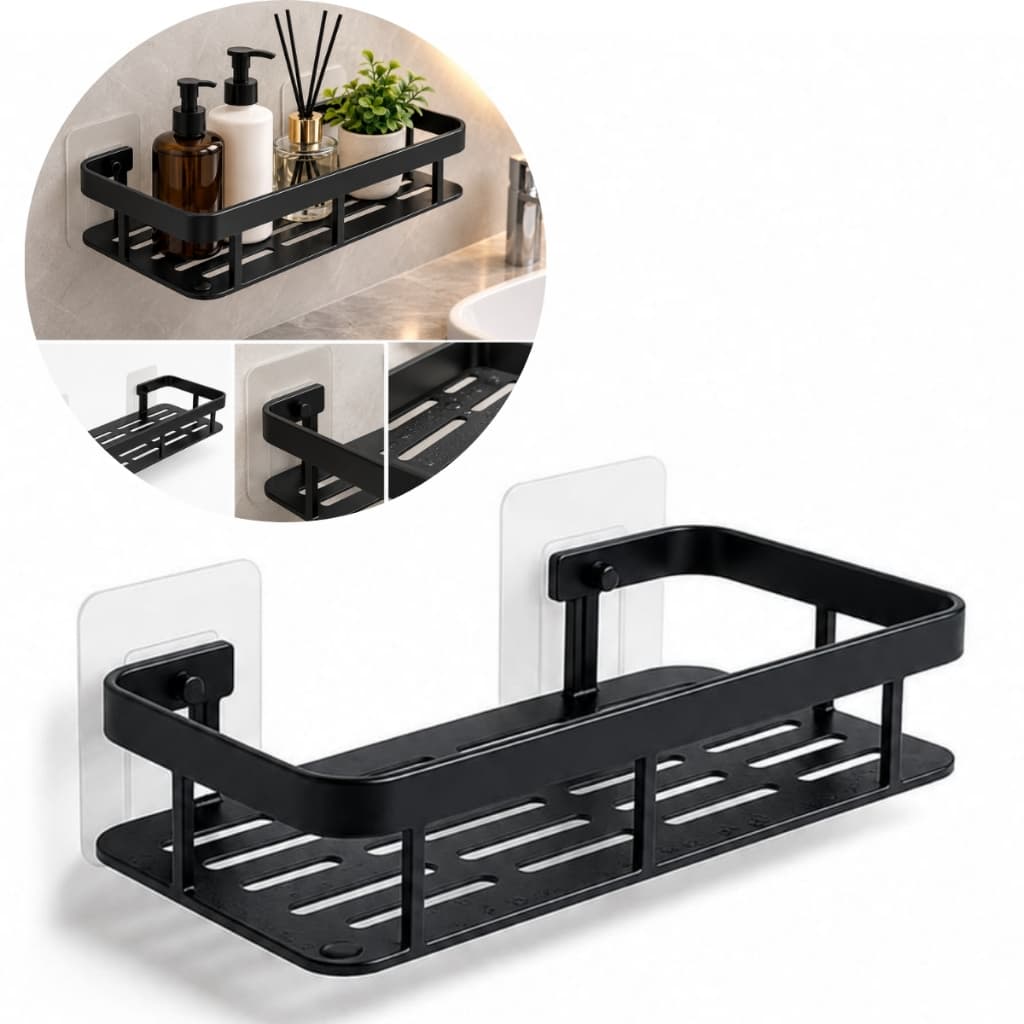 Suporte Porta Shampoo Organizador Adesivo Prateleira Retangular Banheiro Sem Furo Box Alta Qualidade Alumínio Lumiville