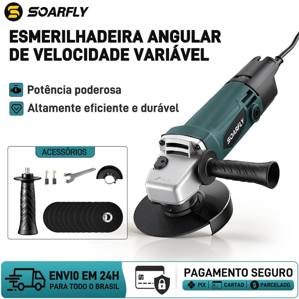 SOARFLY Lixadeira Esmerilhadeira Angular 950w 4.1/2 110v/220v Multifunções 6 Velocidades
