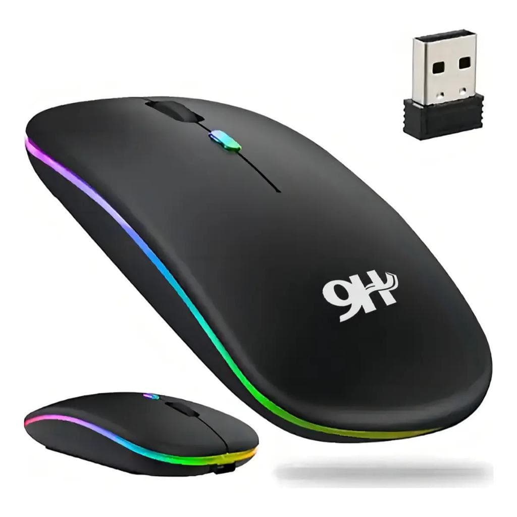 Mouse Sem Fio Com Led 9H - Ergonômico Cinza/Preto Ultrafino Raio 10m