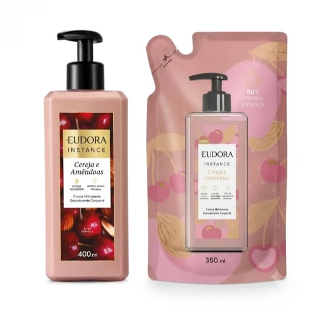 EUDORA KIT Eudora Instance Cereja e Amêndoas: Creme Hidratante Corporal 400ml + Refil Hidratante Corporal 350ml