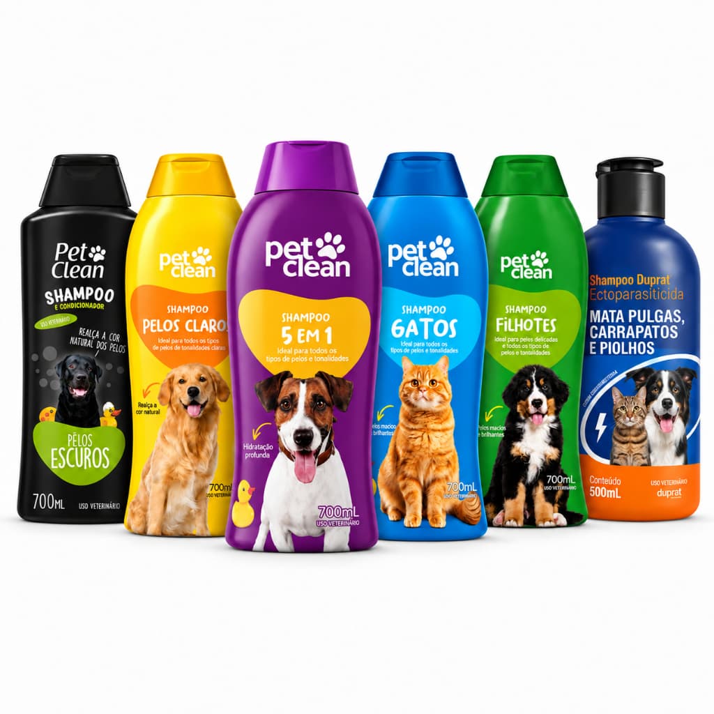 Shampoo para Cães e Gatos Pet Clean Para Todos os Tipos de Pelagem