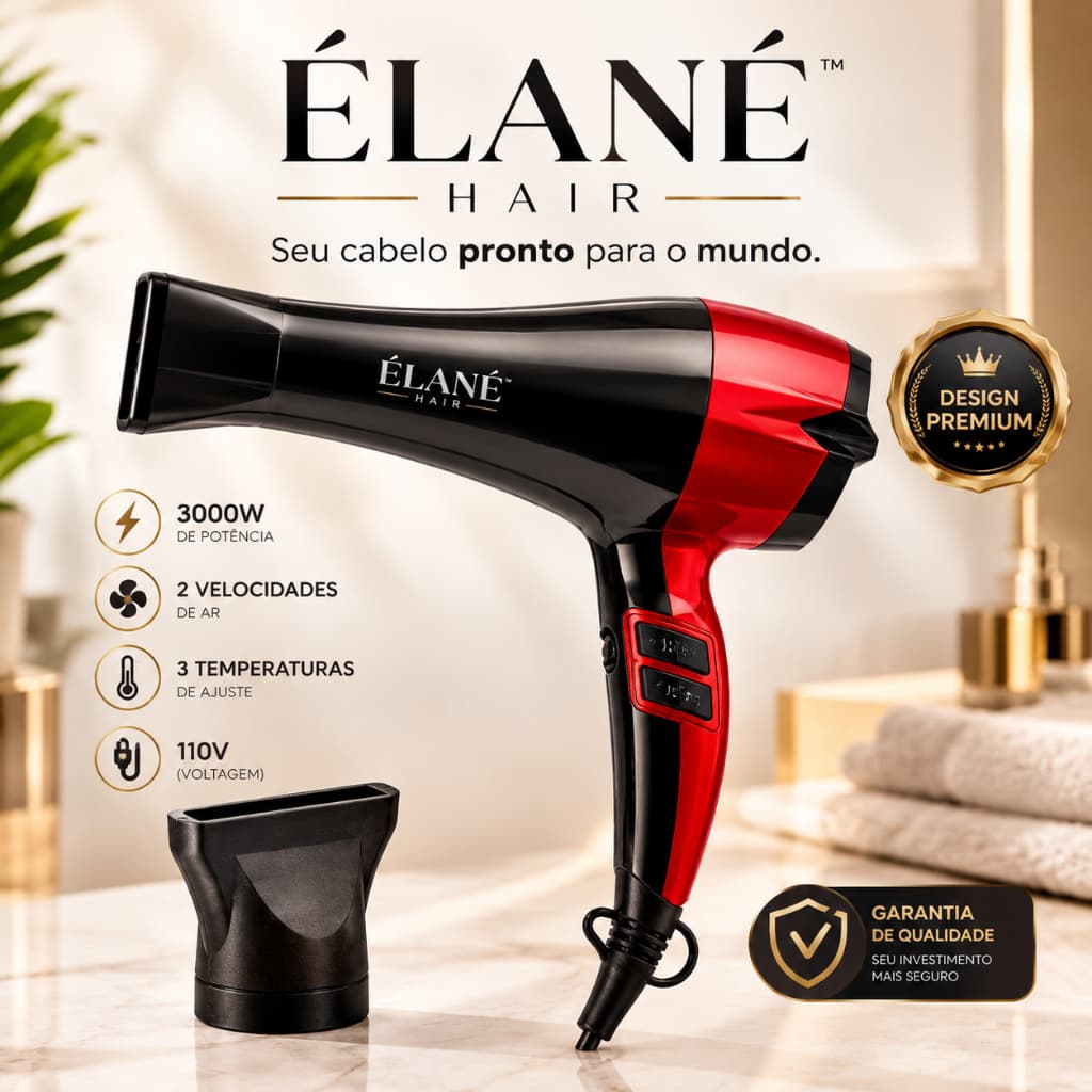 Secador de Cabelo Profissional ÉLANÉ Hair 3000W 110V com 2 Velocidades e 3 Temperaturas