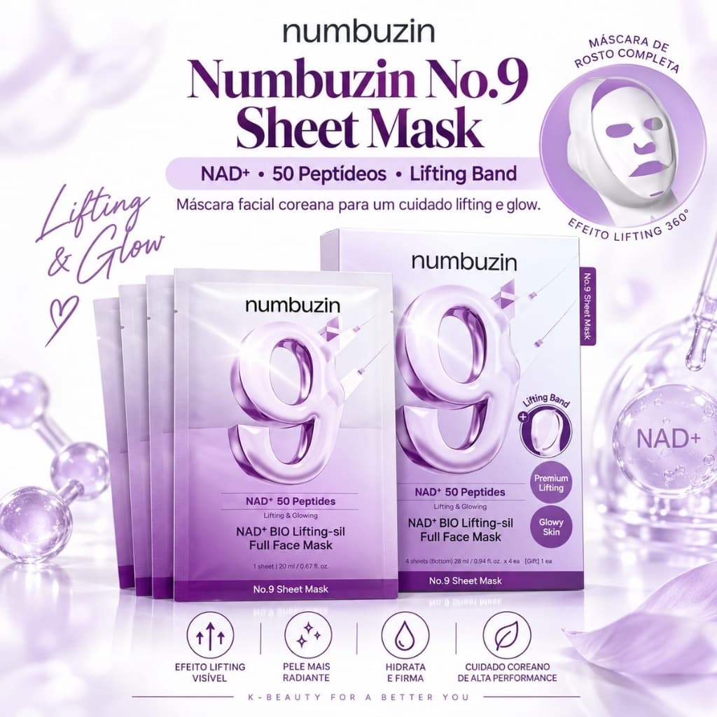 Numbuzin No.9 Sheet Mask NAD+ 50 Peptídeos Lifting Band Máscara Facial Coreana Firmeza Glow Skincare Anti-Idade