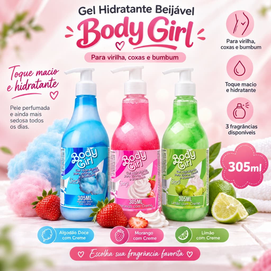 Gel Hidratante Beijável Body Girl 305ml Garji Hidratante Corporal Virilha Coxas Bumbum