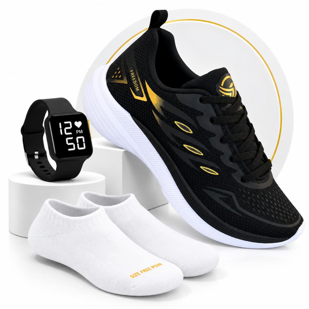 Kit Tenis Esportivo Masculino Macio Confortável + 1 Par de Meia Cano Baixo + 1 Relogio Digital