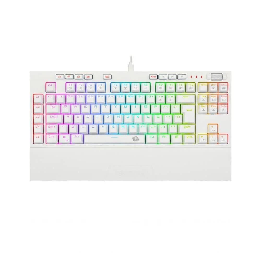 Teclado Mecânico Gamer Redragon Broadsword Pro Switch Marrom RGB USB Branco