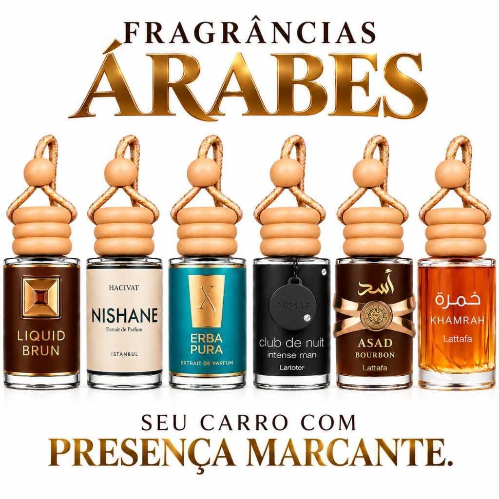 Kit 6 Cheirinhos para Carro 10ml  Perfume Árabe | Aromatizador Automotivo | Fragrâncias Árabes