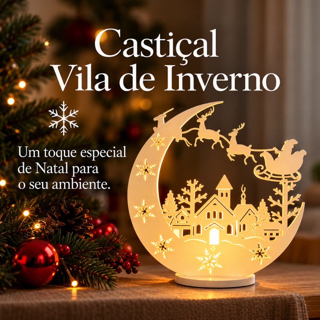 Decoração Natalina Castiçal para Vela Luminária Led Decorativa de Natal – Vila de Inverno Decoração Mesa de Natal