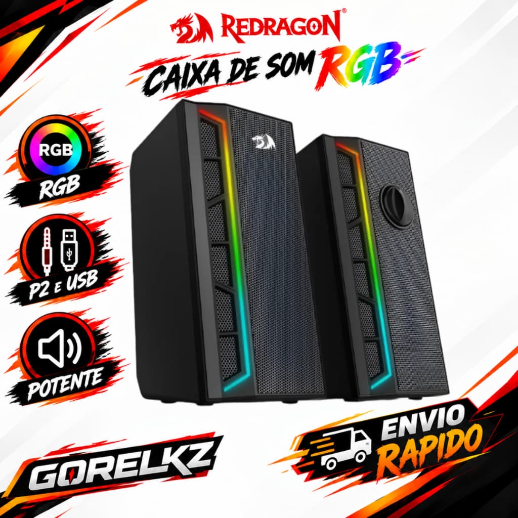 Caixa de Som Gamer Redragon GS580 Calliope RGB 2.0 USB Som Estéreo Potente PC Notebook Gamer