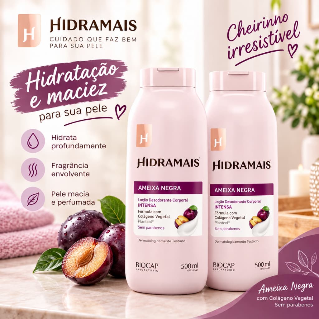 KIT 2 HIDRATANTES HIDRAMAIS AMEIXA NEGRA 500 ML - TOTAL 1 LITRO LEVE MAIS POR MENOS