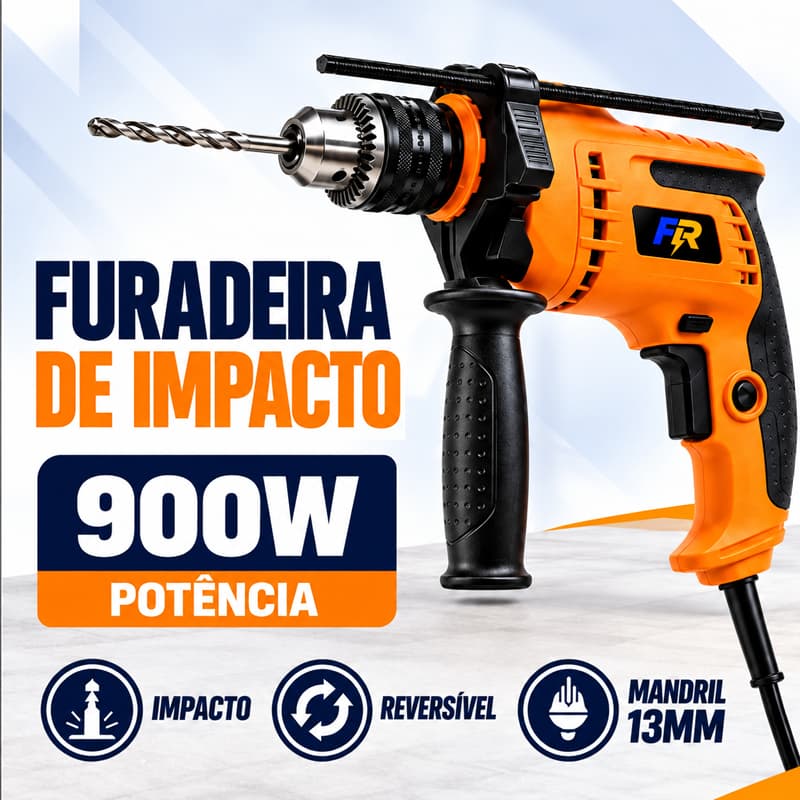 Furadeira de Impacto Profissional 900W Parafusadeira 13mm 3200RPM 110V ou 220V Versão Atualizada