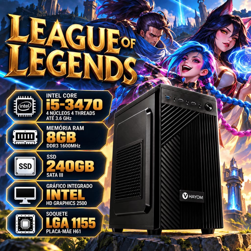 Computador Gamer Entrada Infantil I5 + 8gb/16gb Memoria Ram DDR3 com SSD 240gb Computador CPU com Windows