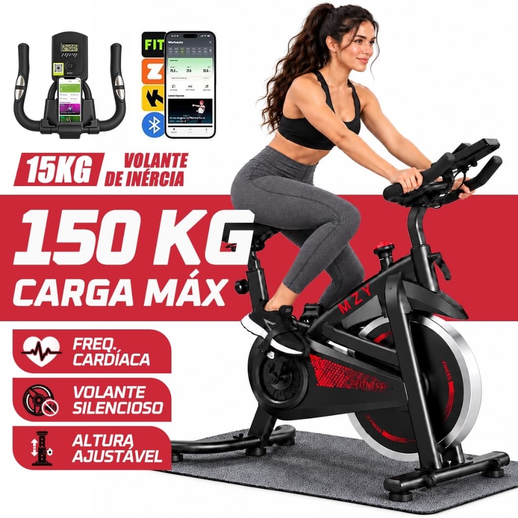 Bicicleta Spinning Ergométrica 15kg de Inércia Bluetooth Monitor Cardíaco até 150kg