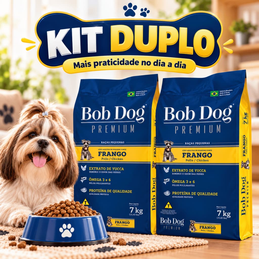 Kit 2 Ração Bob Dog Premium Raça Pequena Cachorro Sabor Frango 15kg 7kg Cães Adultos Oferta Promoção