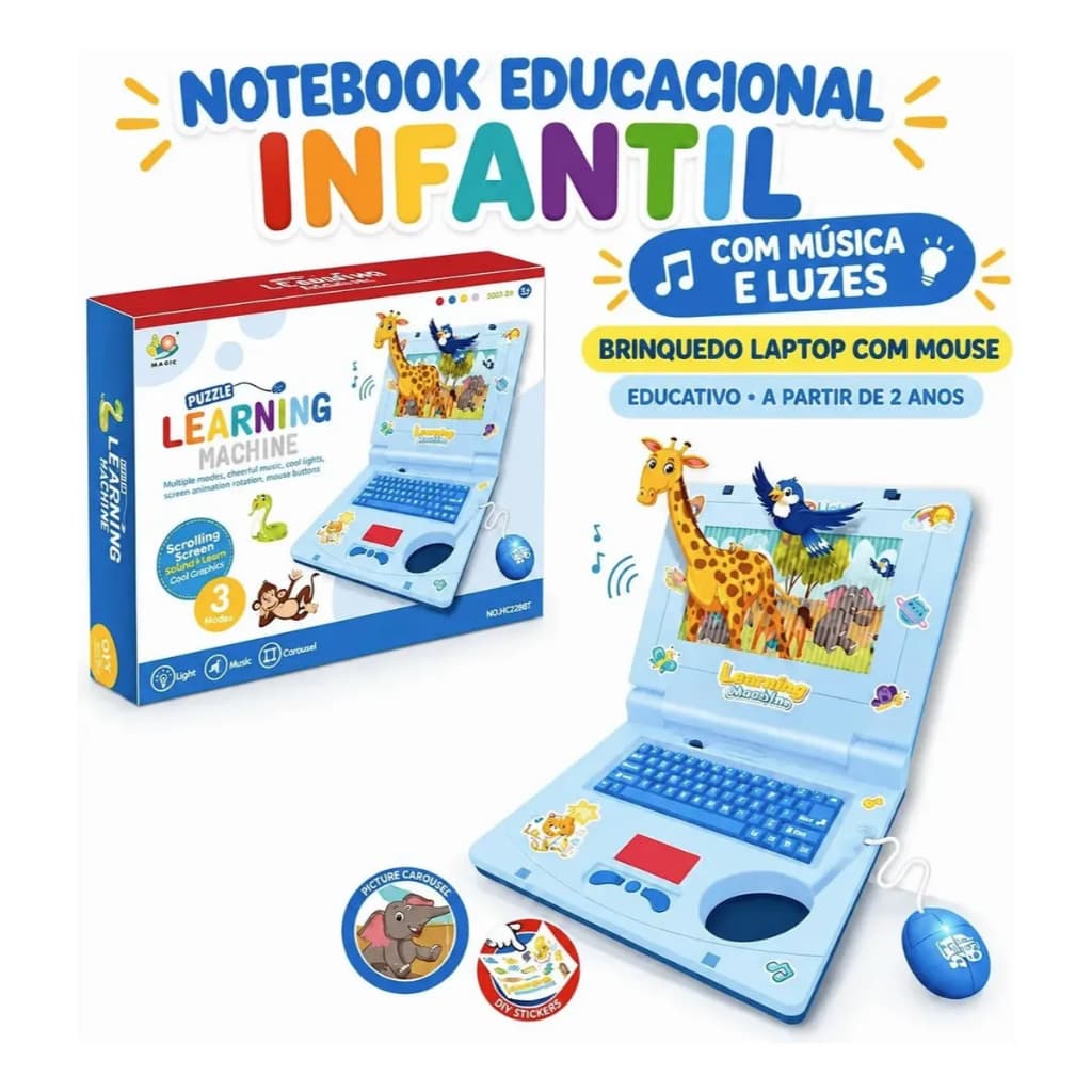 Brinquedo Notebook Infantil Brinquedo Educativo Mouse Música Luzes Carrossel Meu Primeiro Computador - no Brasil