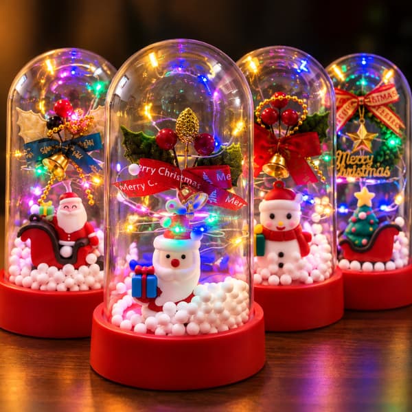 Luminaria Cúpula De Mesa Enfeite Decoração De Natal Papai Noel Luz LED Colorida
