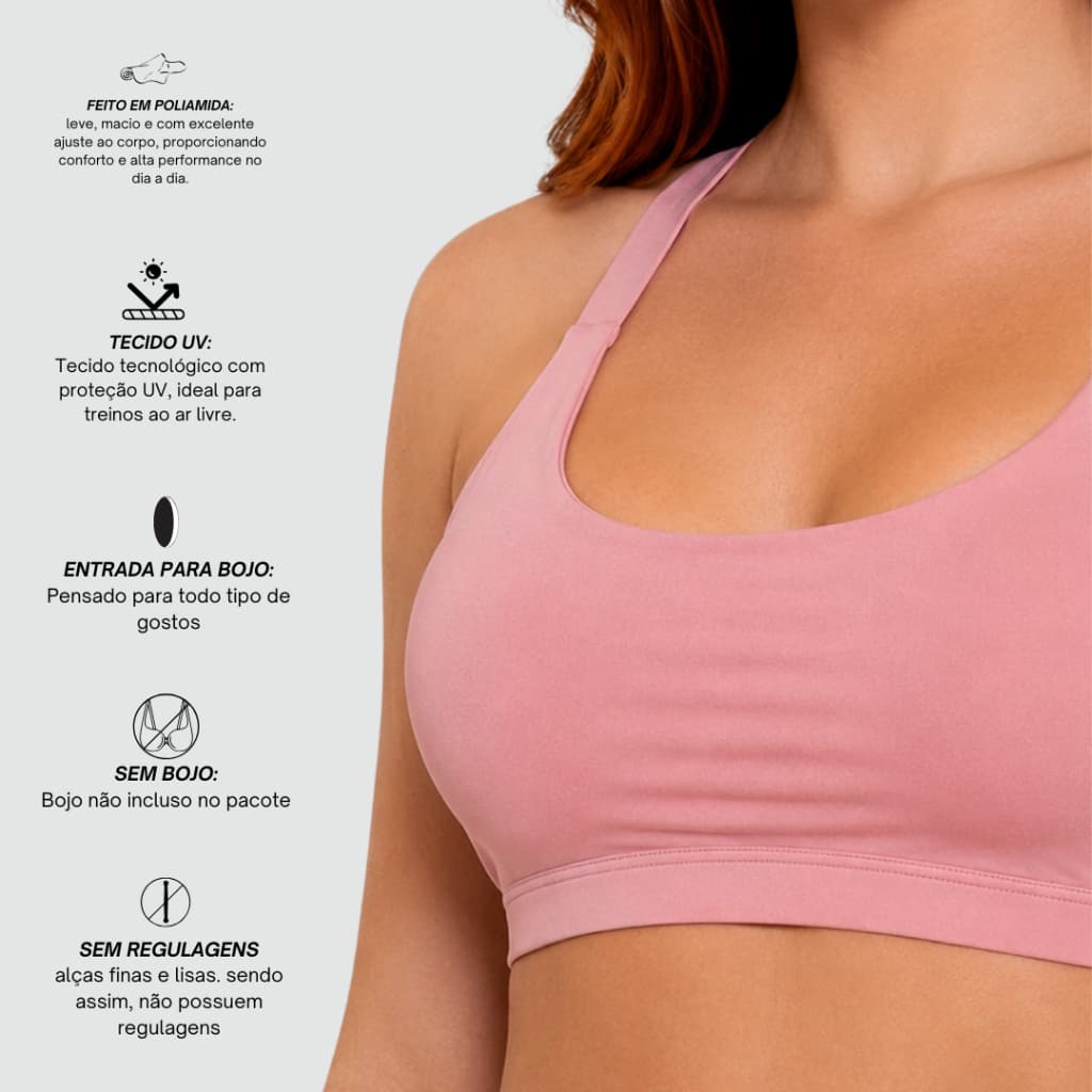 Top Fitness Feminino Academia Sutiã Esportivo ENTRADA BOJO Liso Roupa de Treino Feminina