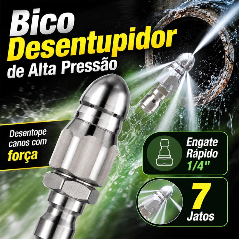 Bico Desentupidor Hidrojateamento Esgoto Drenos Tubulações Caixa de Gordura Limpeza Profissional de Encanamento
