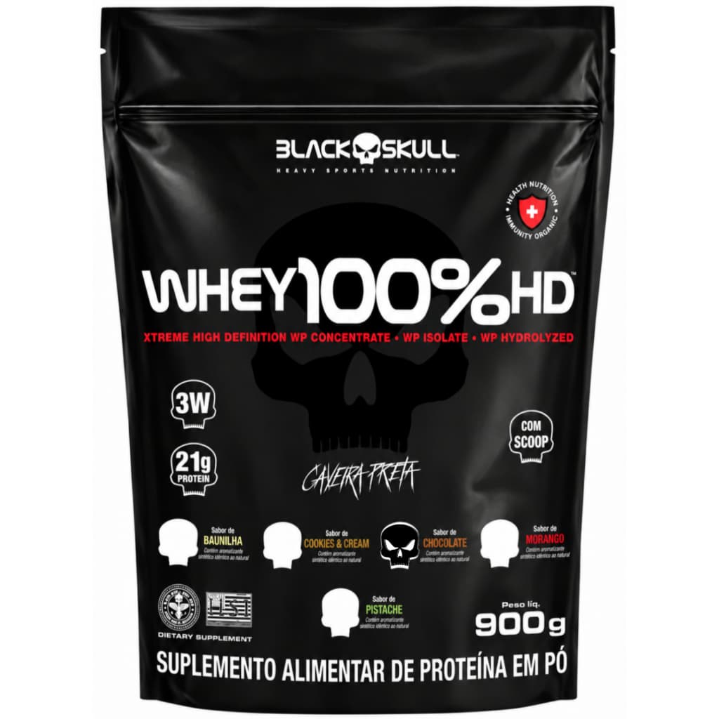 Whey Protein Black Skull 3W 100% HD 900g Refil Chocolate Original