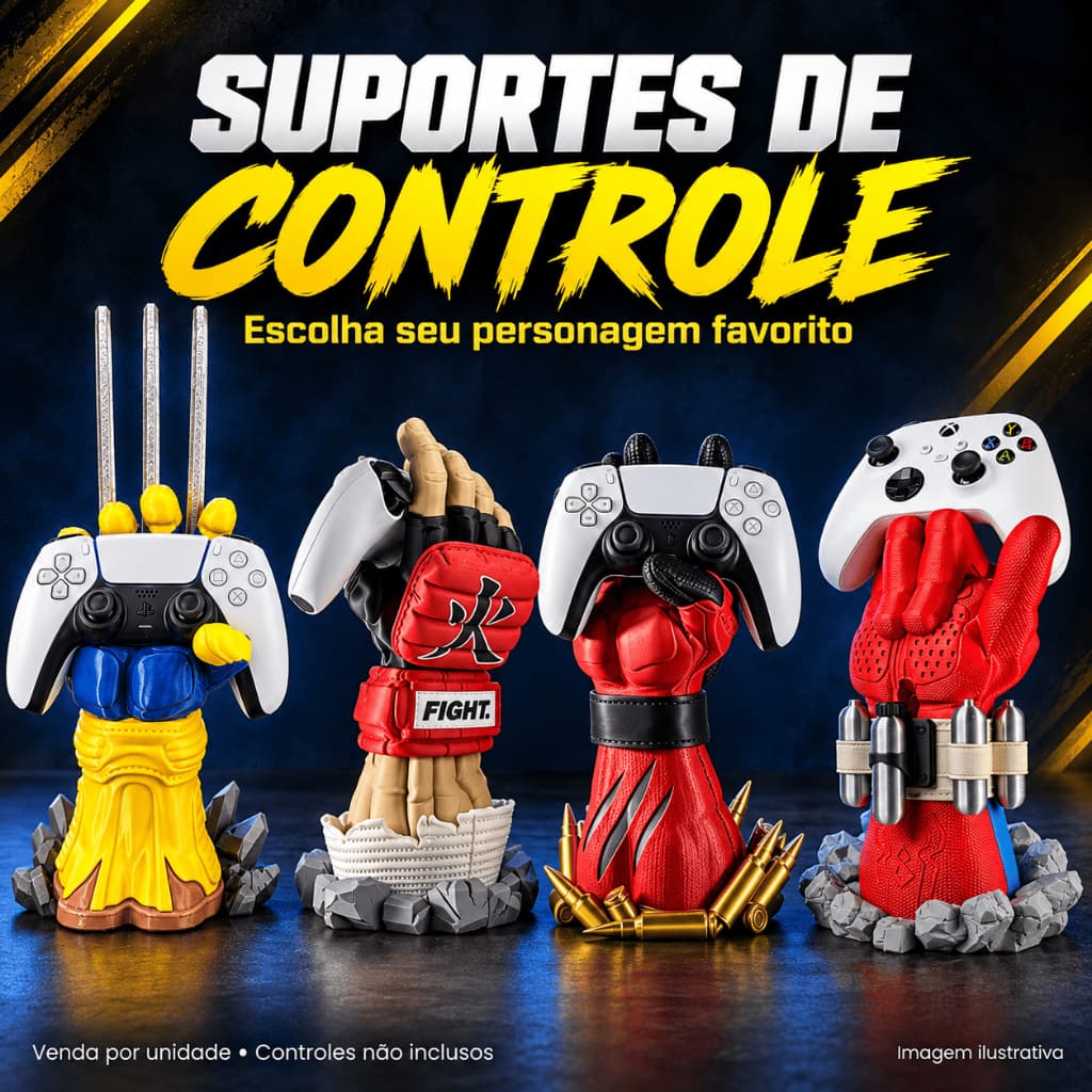 Suporte Universal para Controle de Videogame Personagens Wolverine, Street Fighter e Outros