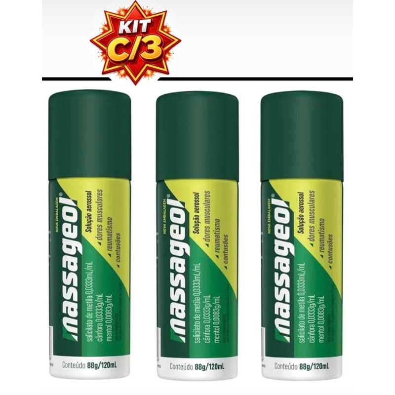 Kit c/2 ou c/3 Massageol Aerossol 120mL - Ajuda a aliviar dores musculares