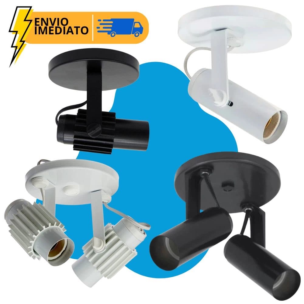 Spot Sobrepor Direcionável Branco Preto Para 1 ou 2 Lâmpadas Luminária Teto Cozinha Quarto Sala