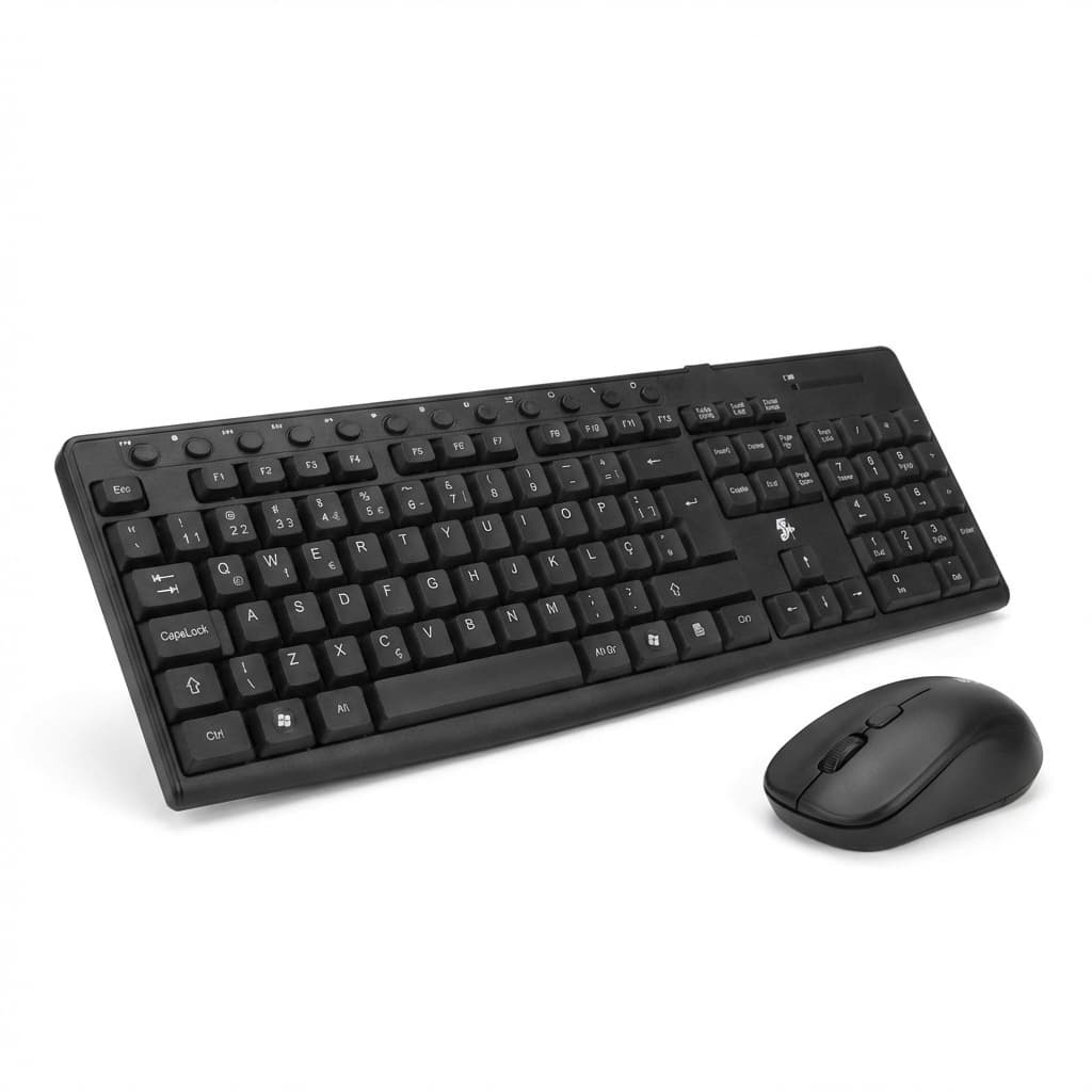 Kit Teclado e Mouse Sem Fio Compatível Notebook Pc Combo ABNT2 USB Cor Preto