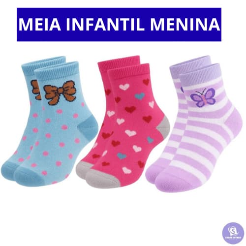 Kit Até 18 Pares De Meias Infantil Criança Bebe Antiderrapante Menina Feminina Estampa Sortida