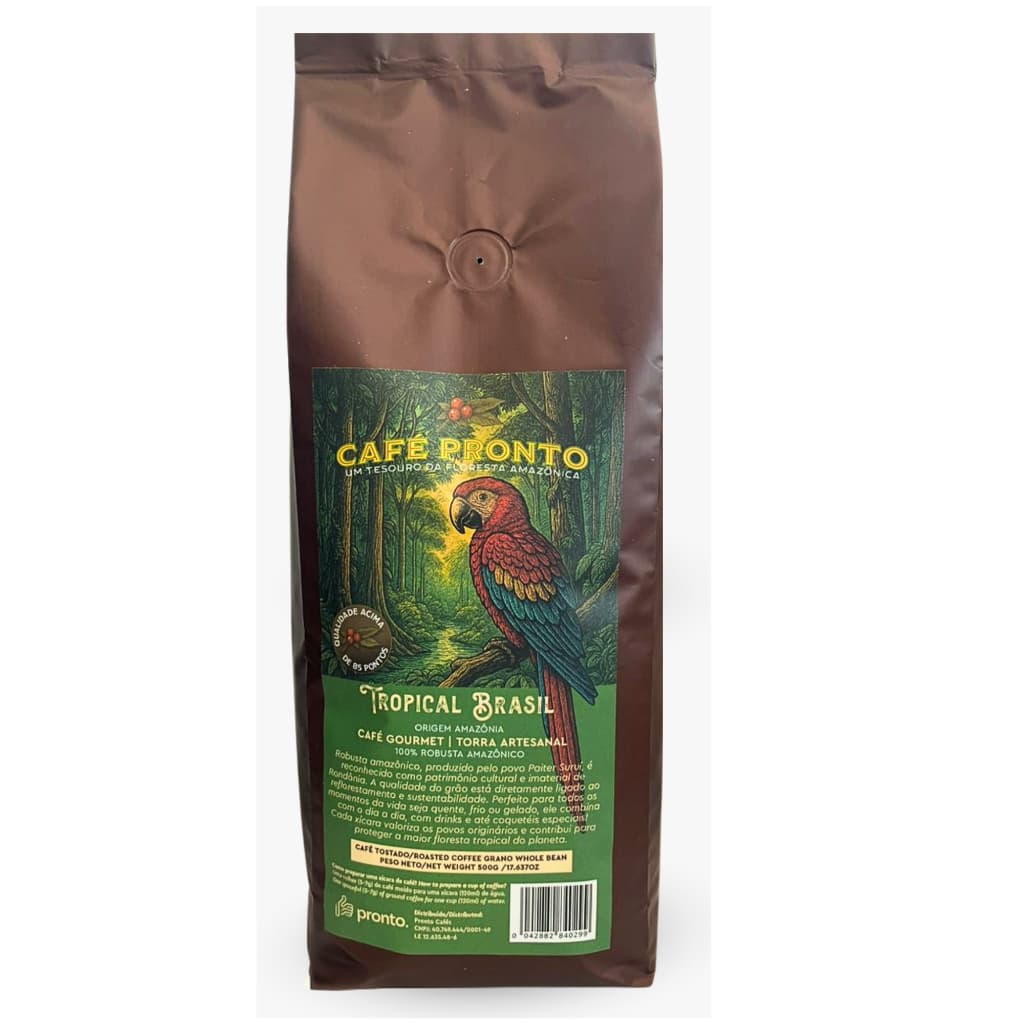 Pronto Café Tropical Brasil 100% Robusta Amazônico 500g Torra Escura Artesanal Em Grãos