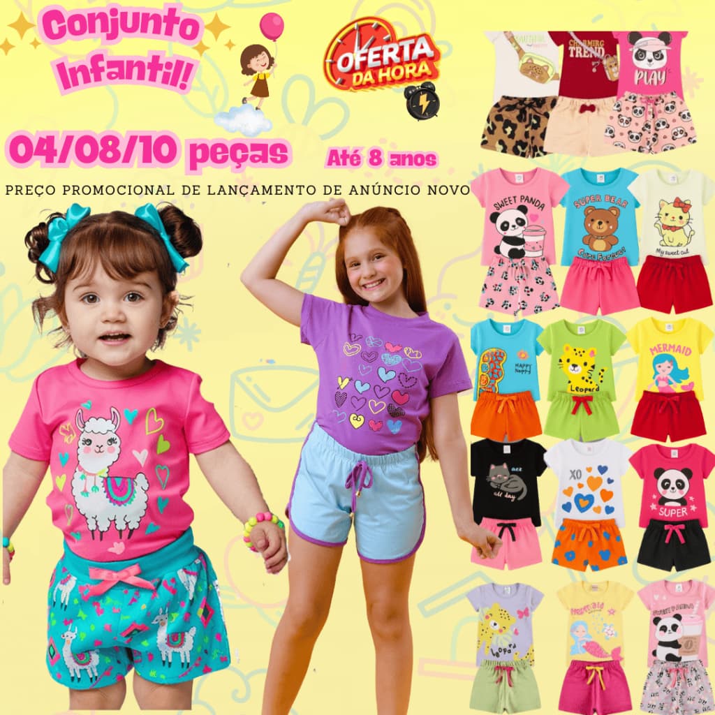 Kit até 10 peças Conjunto Infantil Menina Verão Roupa Criança Estiloso Roupinha Bebê Algodão Leve  Moda Casual